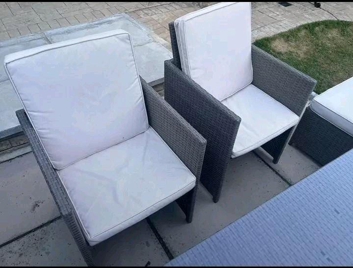 Modern Grey 9Piece Outdoor Rattan Dining  Cube Set - Alpine, Arizona - FleaMarketBay