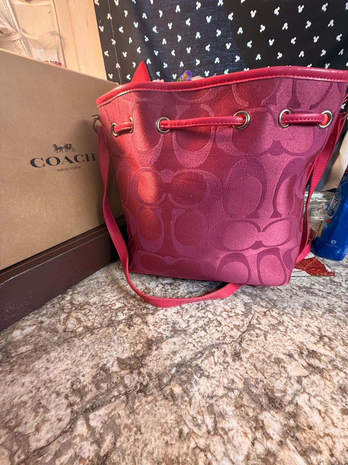 Coach signature jacquard drawstring bucket bag with silverto - Stephenville, Texas - FleaMarketBay
