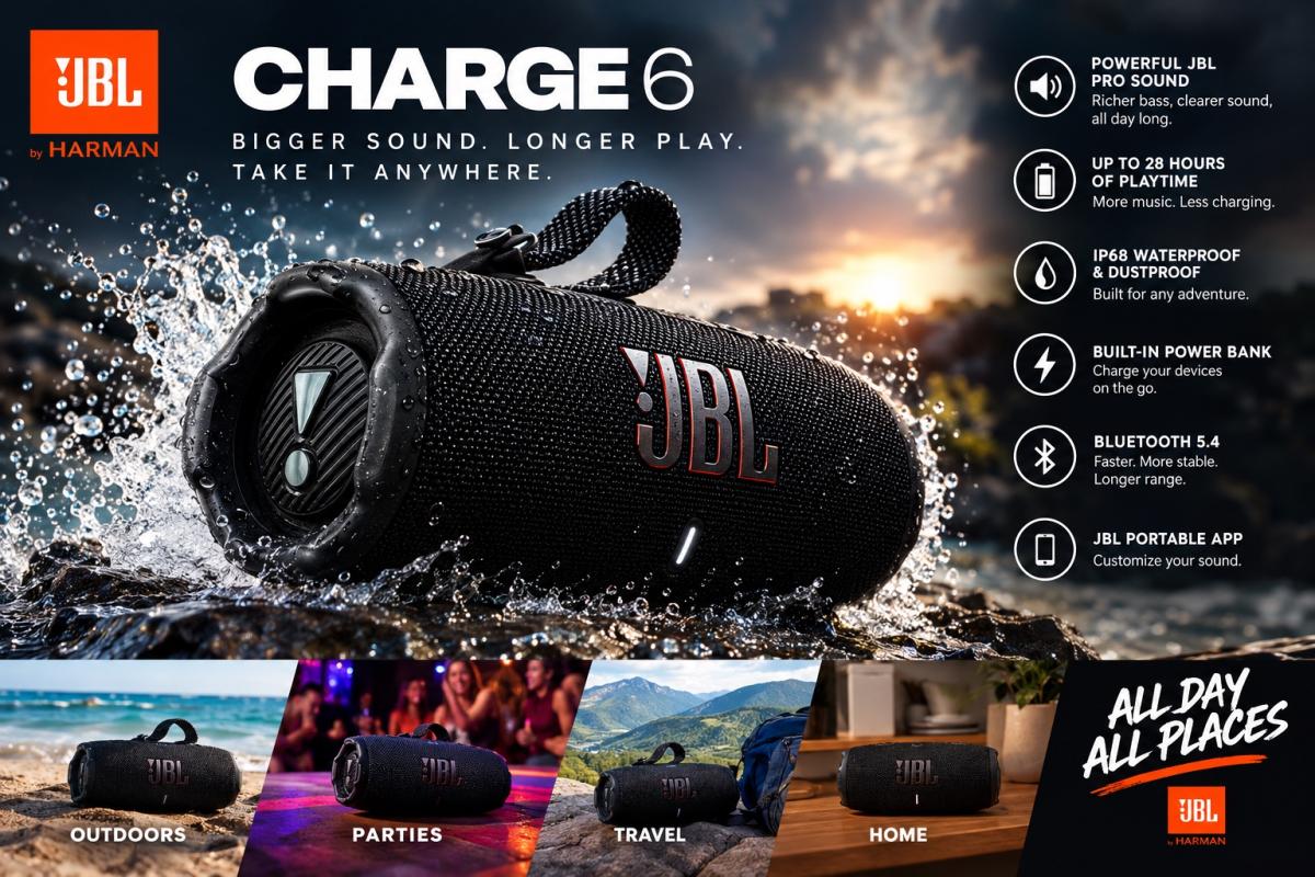 JBL Charge 6 Portable Bluetooth Speaker  Dark Blue  28H Play - Canton, Michigan - FleaMarketBay