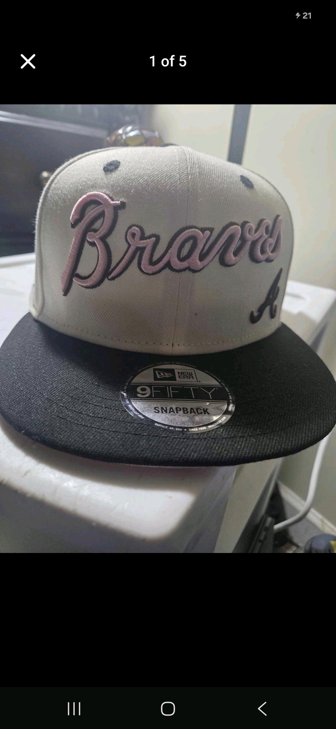 Atlanta Braves OS hat cream with light pink letters - Eden, North Carolina - FleaMarketBay