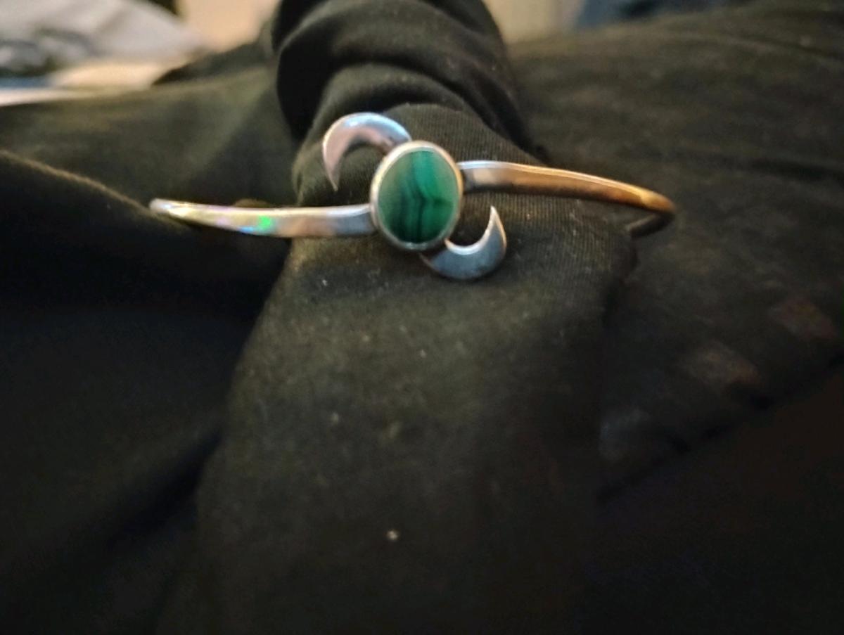 Silver Malachite Crescent Moon Bracelet - Manchester, New Hampshire - FleaMarketBay