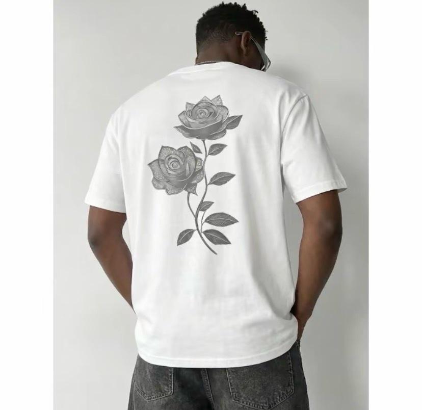 Mens Vintage Gray Graphic Hoodie Back Rose - Addison, Michigan - FleaMarketBay