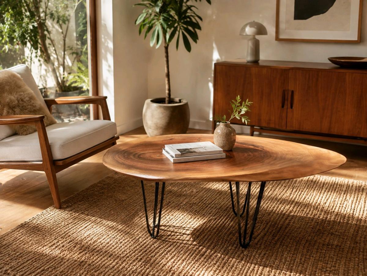 three legged hand made wood cross cut table - Yukon, Oklahoma - FleaMarketBay