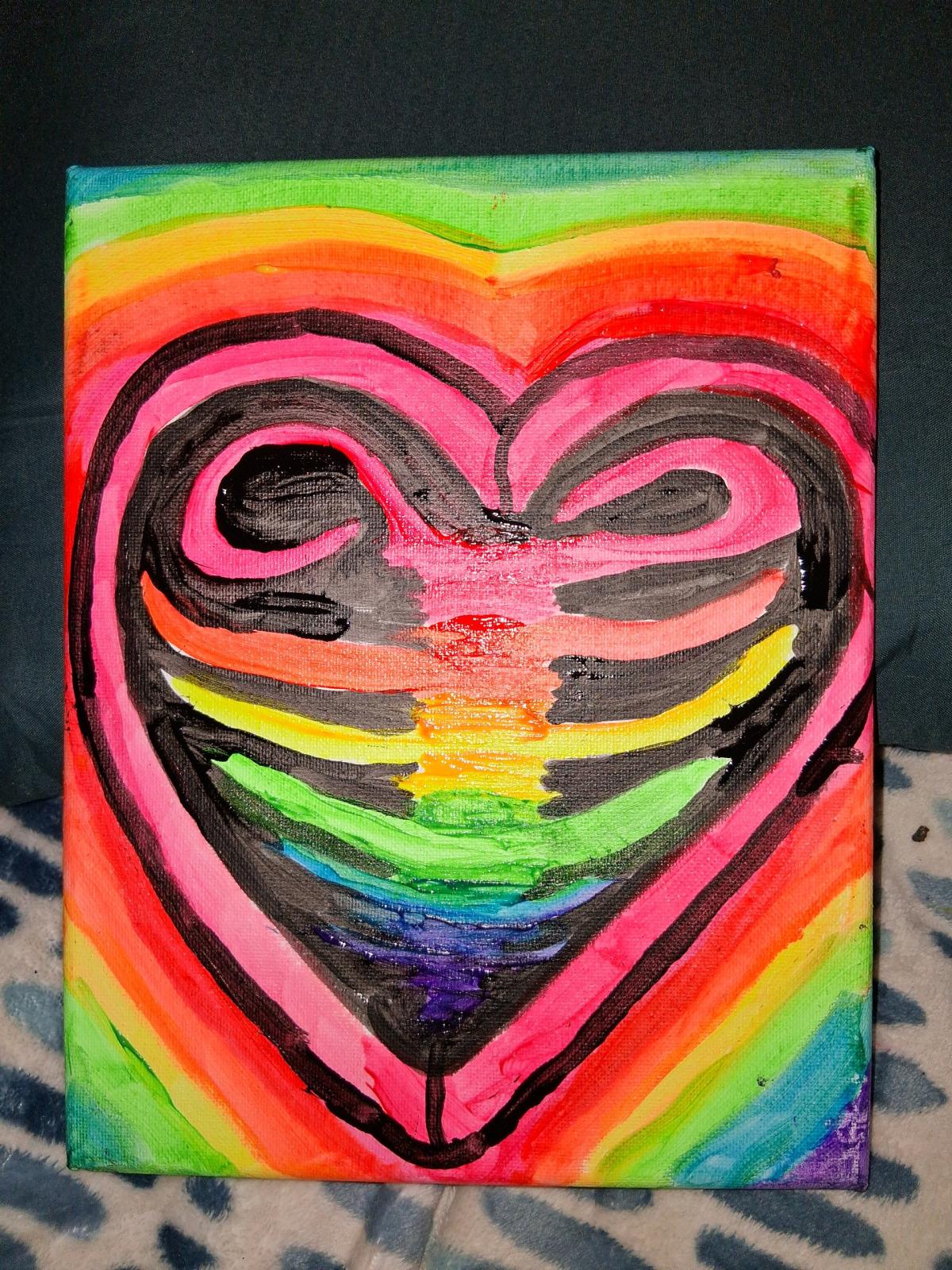 rainbow ribbed cage heart painting - Clyde, North Carolina - FleaMarketBay