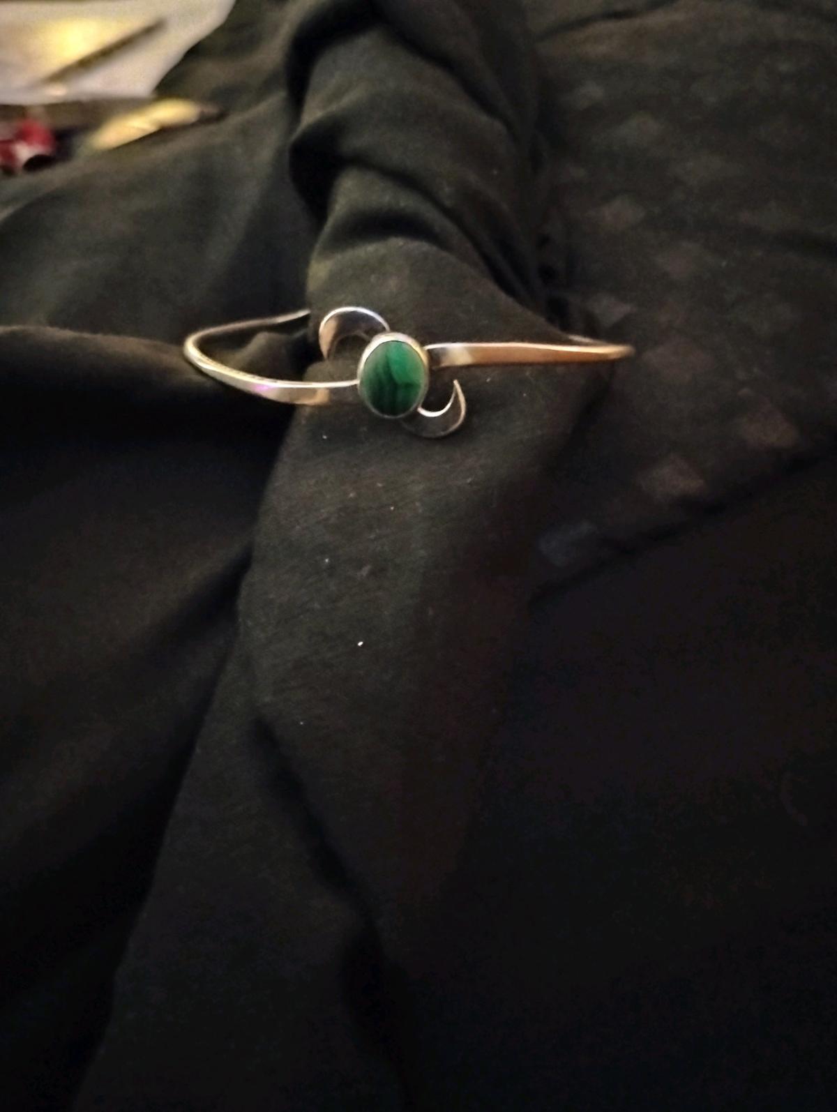 Silver Malachite Crescent Moon Bracelet - Manchester, New Hampshire - FleaMarketBay