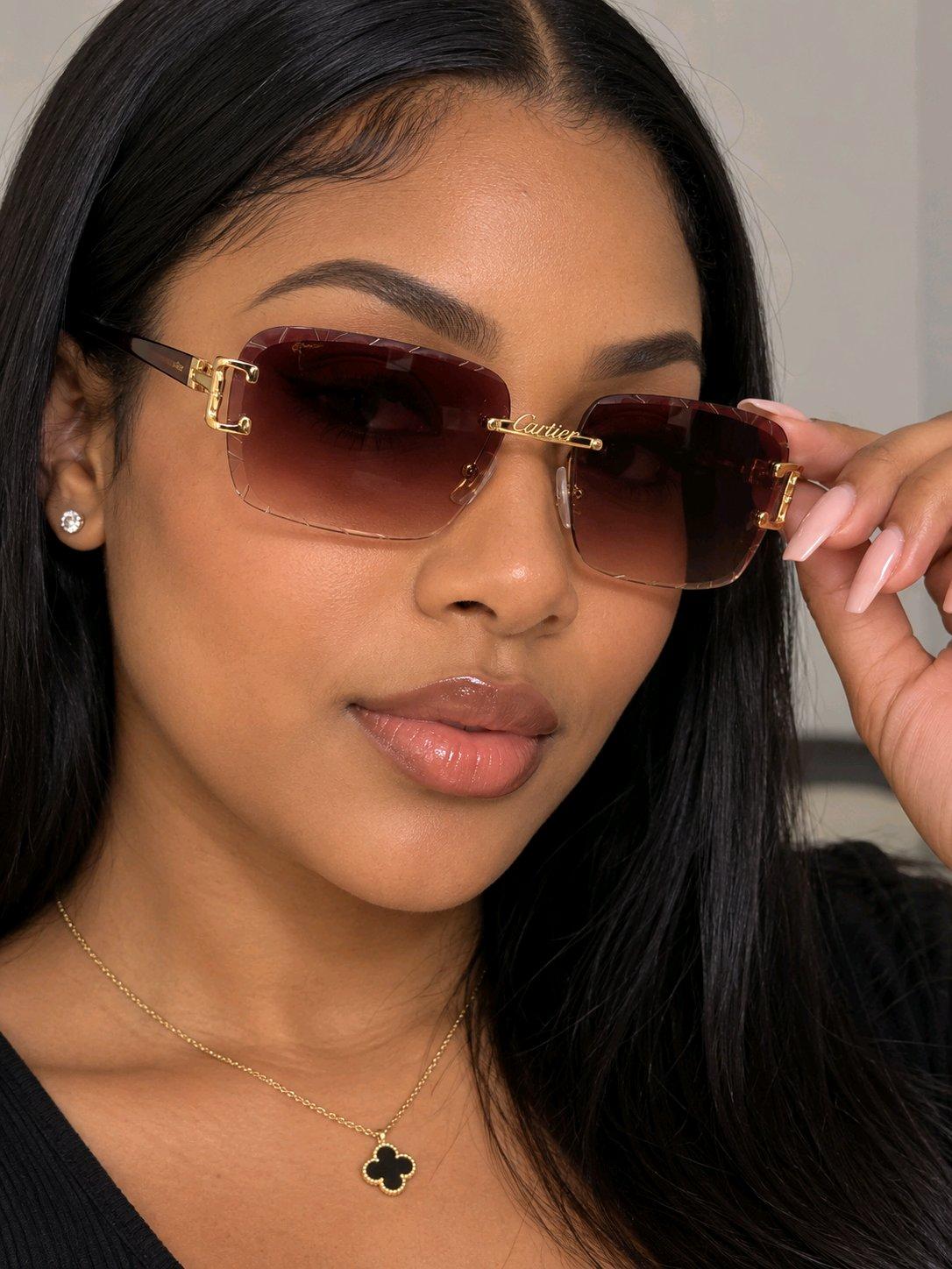 Womens Rimless Sunglasses Gold Frame Gradient Brown Lenses - Durham, North Carolina - FleaMarketBay