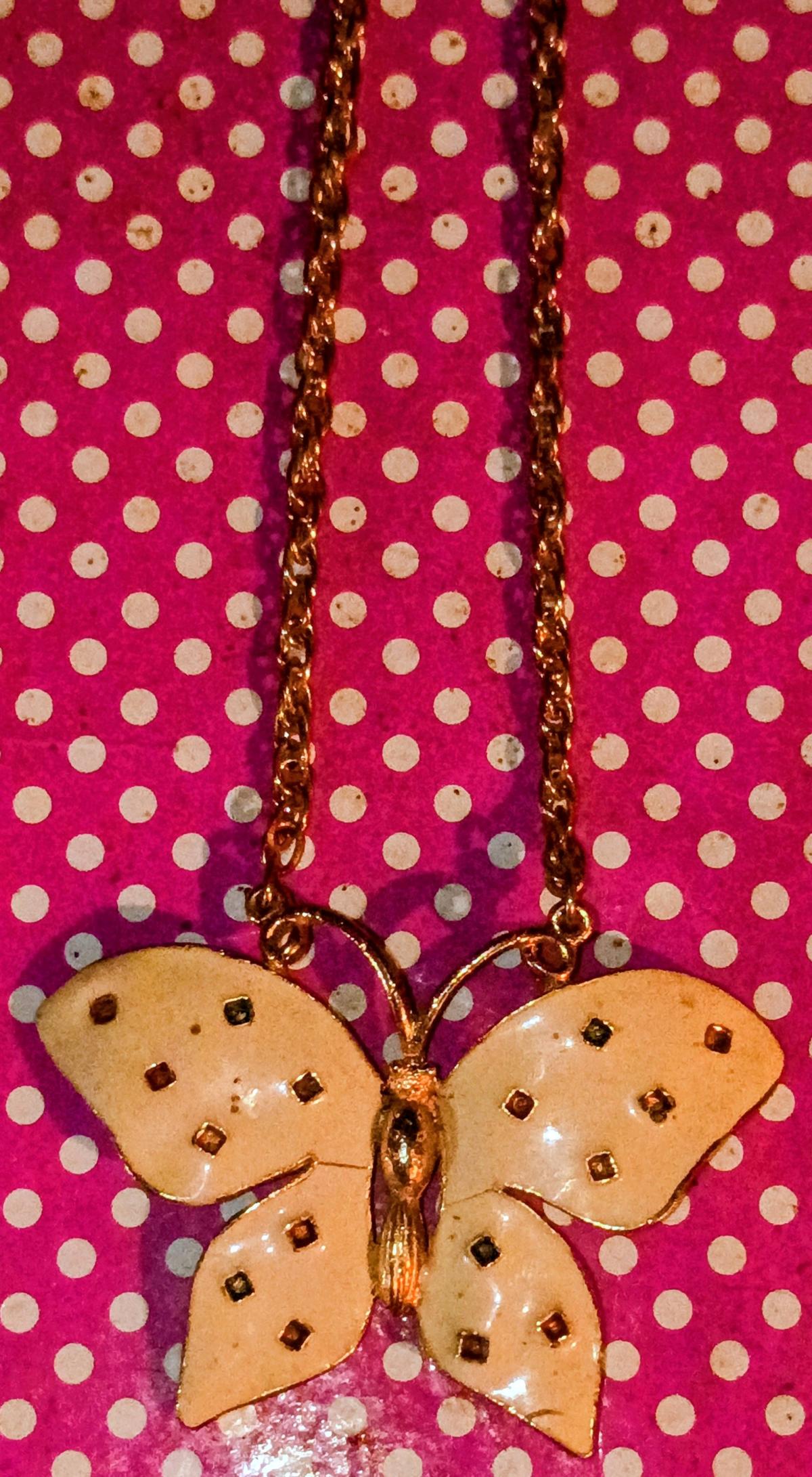 Gold Tone Necklace with a Butterfly pendant - Alliance, Ohio - FleaMarketBay
