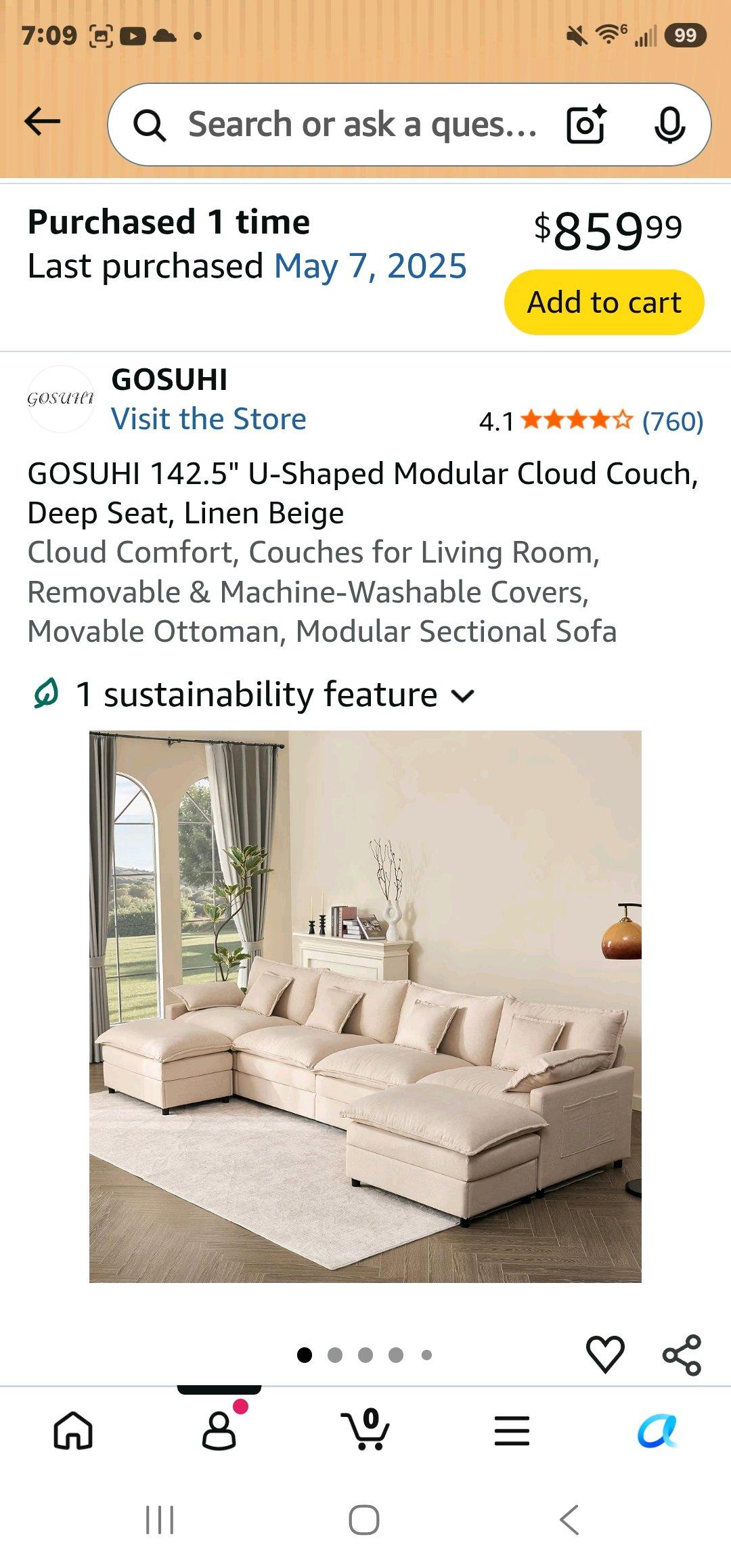 GOSUHI 1425 UShaped Modular Cloud Sectional Sofa  Beige - Irving, Texas - FleaMarketBay