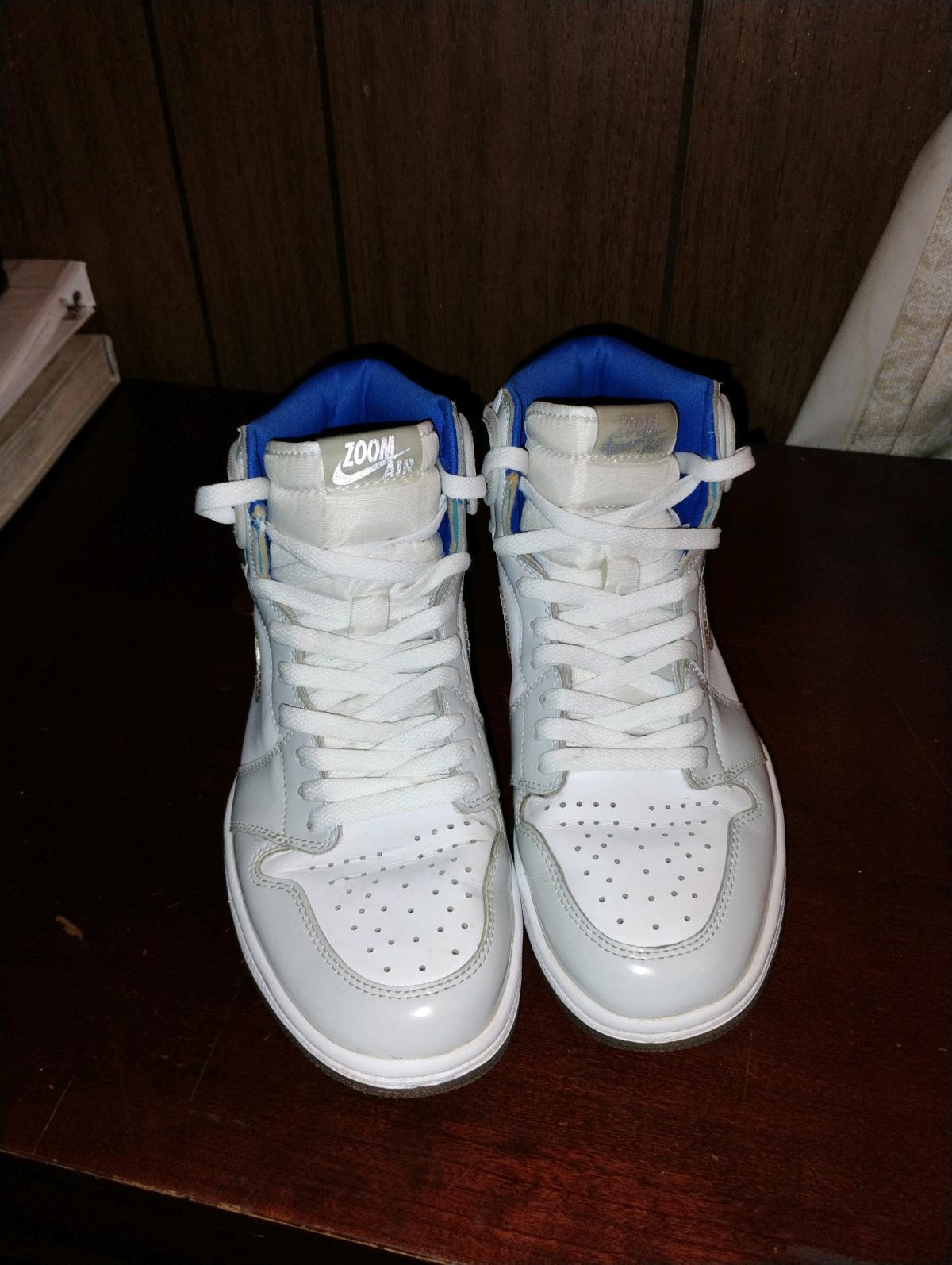 Grey and white and blue Air Jordans Zooms - Morrow, Georgia - FleaMarketBay