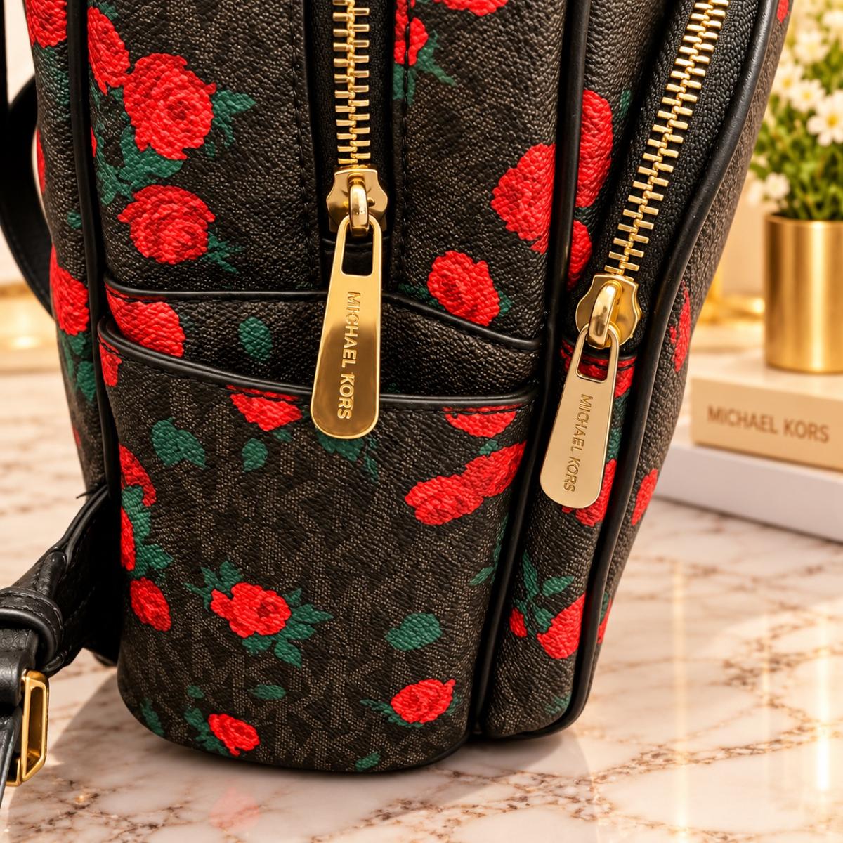 Michael Kors Signature Rose Floral Print Backpack Black Red - Albuquerque, New Mexico - FleaMarketBay