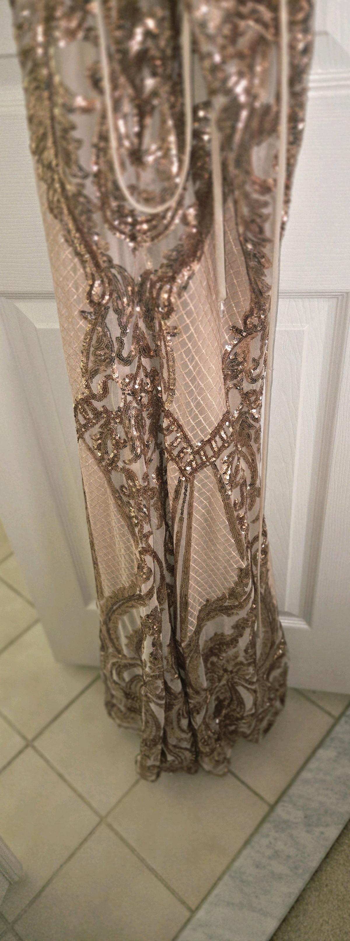 Embellished Nude Maxi Dress with Gold Sequin Detail - Linthicum Heights, Maryland - FleaMarketBay