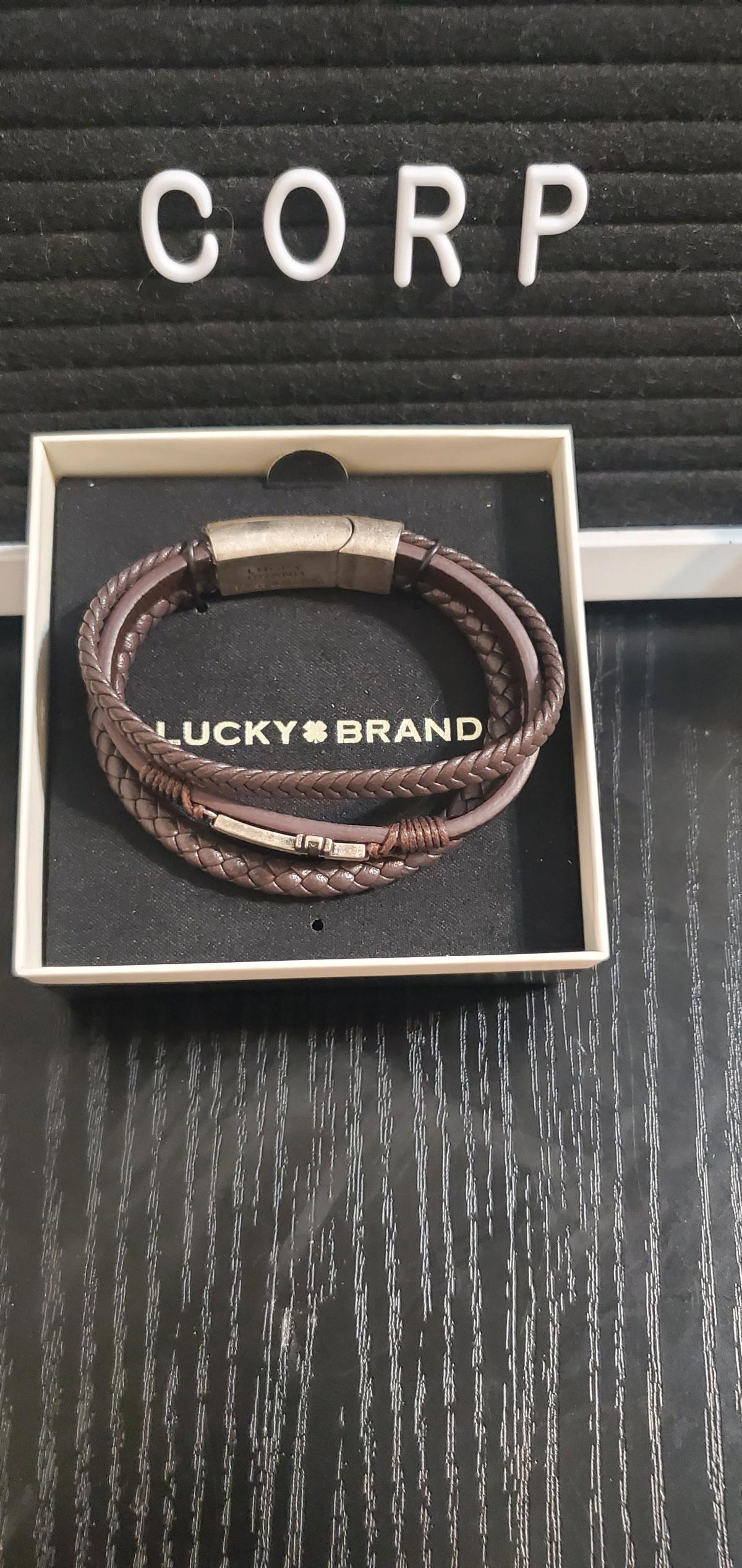 Lucky Brand Brown Leather Braided Cross Bracelet - Ozone Park, New York - FleaMarketBay