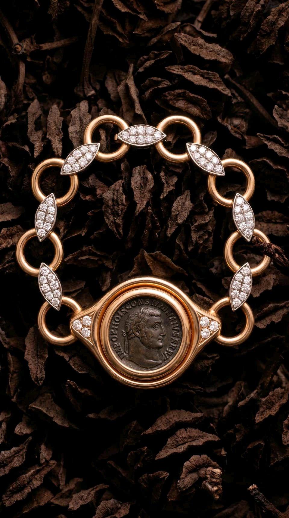Bvlgari 18K Gold Ancient Coin Diamond Bracelet Circa 1966 2c - Los Angeles, California - FleaMarketBay