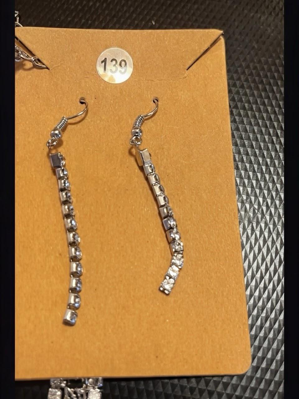 Silver Rhinestone Dangle Earrings - , Nevada - FleaMarketBay