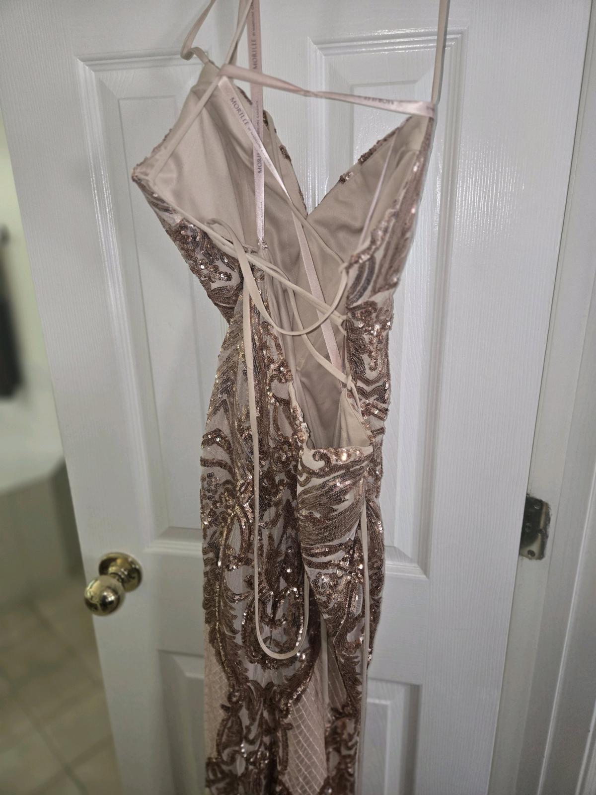 Embellished Nude Maxi Dress with Gold Sequin Detail - Linthicum Heights, Maryland - FleaMarketBay