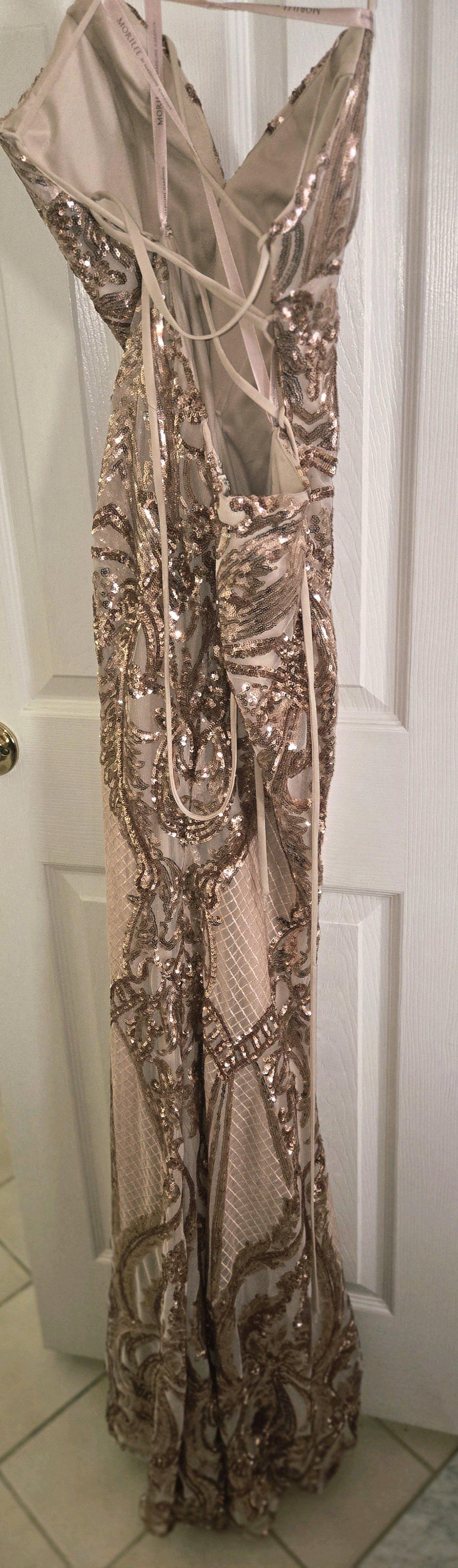 Embellished Nude Maxi Dress with Gold Sequin Detail - Linthicum Heights, Maryland - FleaMarketBay