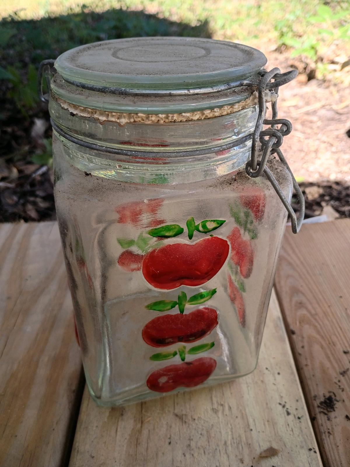 A Vintage Tall  Apple Glass Canister with Seal Snap  Lid - Swansea, South Carolina - FleaMarketBay