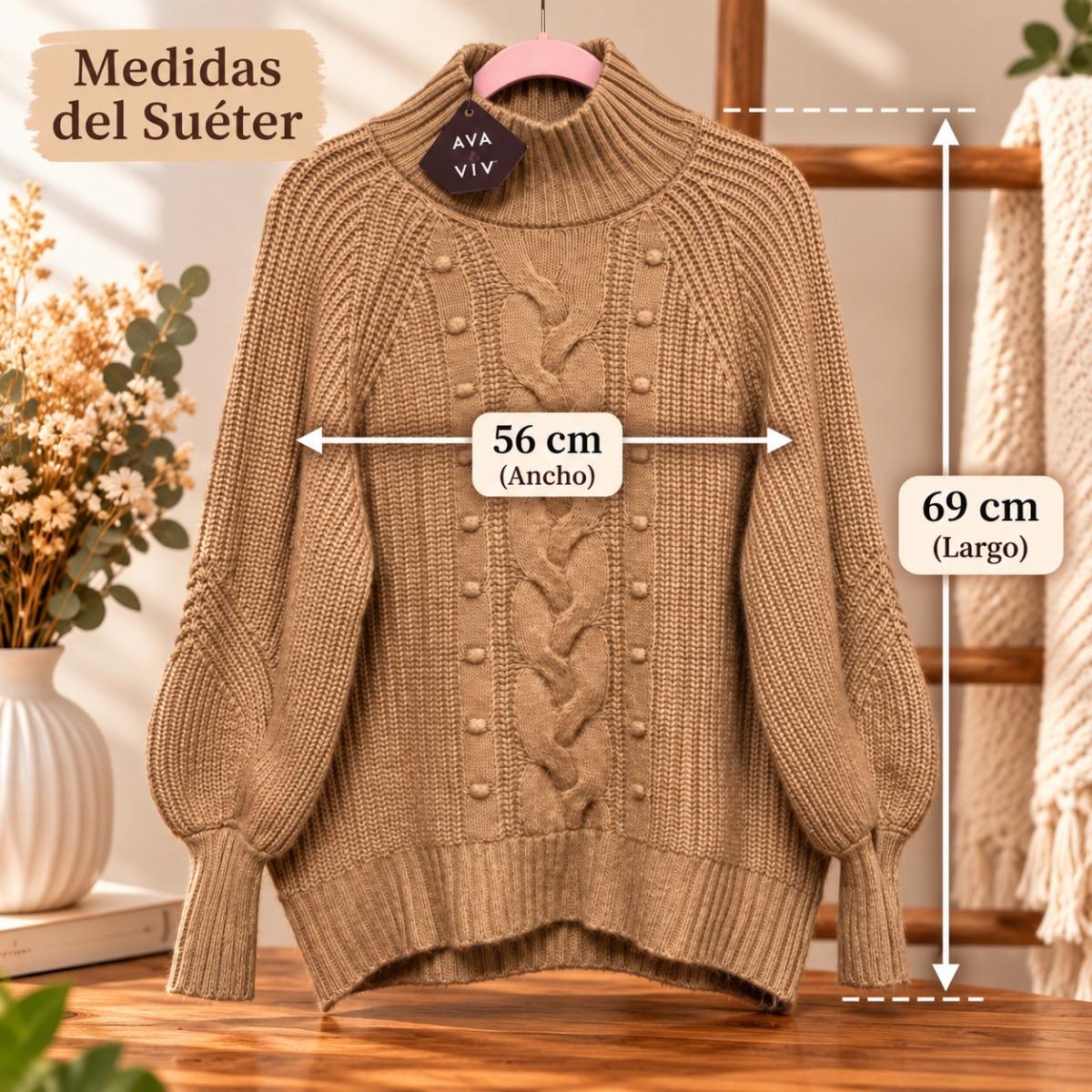AVA  VIV Suter de Mujer Tejido Grueso Color Beige Camel - Hatch, New Mexico - FleaMarketBay