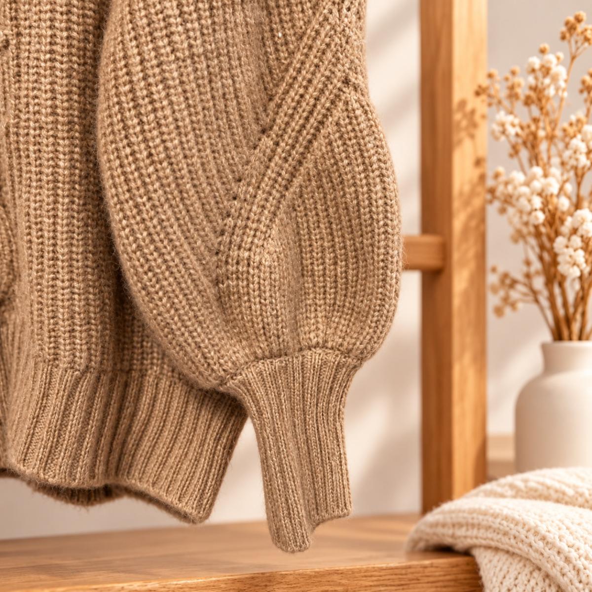 AVA  VIV Suter de Mujer Tejido Grueso Color Beige Camel - Hatch, New Mexico - FleaMarketBay