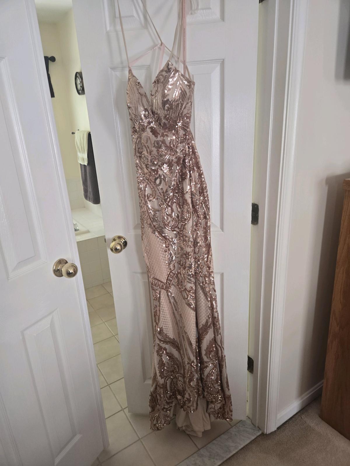 Embellished Nude Maxi Dress with Gold Sequin Detail - Linthicum Heights, Maryland - FleaMarketBay