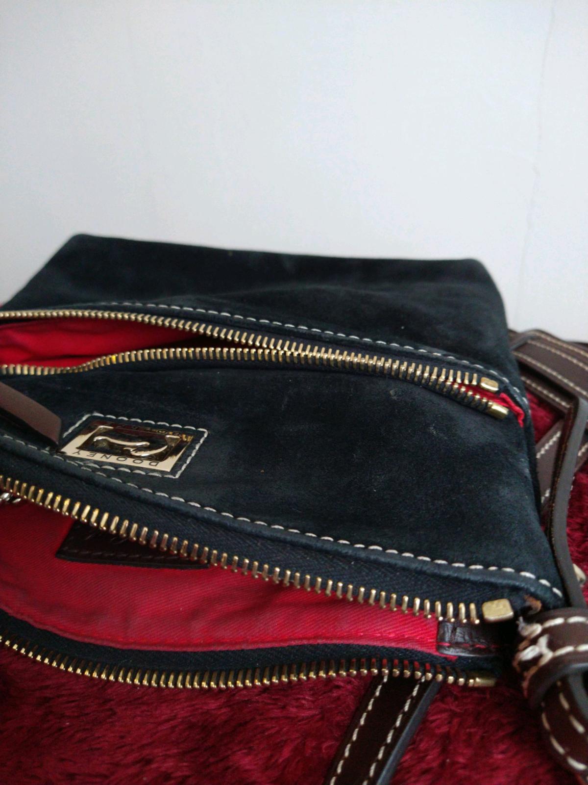 Dooney Bourke Black Suede Leather crossbody bag Red Interior - Clarendon Hills, Illinois - FleaMarketBay