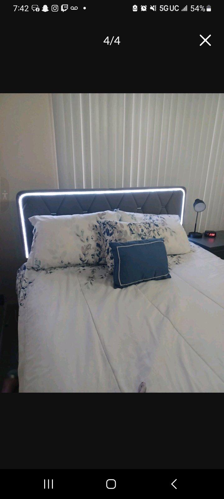 Grey Upholstered Queen Bed Frame - Scottsdale, Arizona - FleaMarketBay