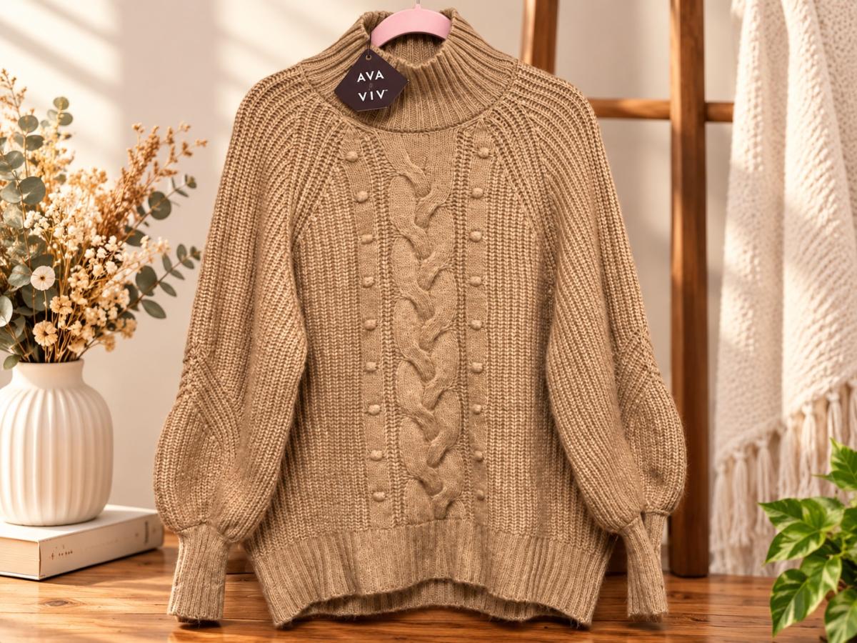 AVA  VIV Suter de Mujer Tejido Grueso Color Beige Camel - Hatch, New Mexico - FleaMarketBay