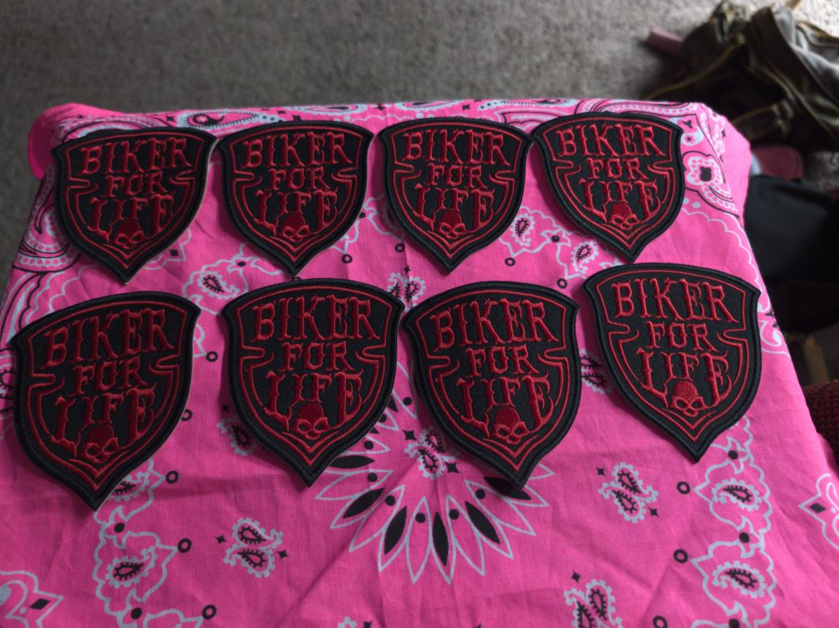Iron On Patch Red and Black Biker for Life - Saint Peter, Minnesota - FleaMarketBay