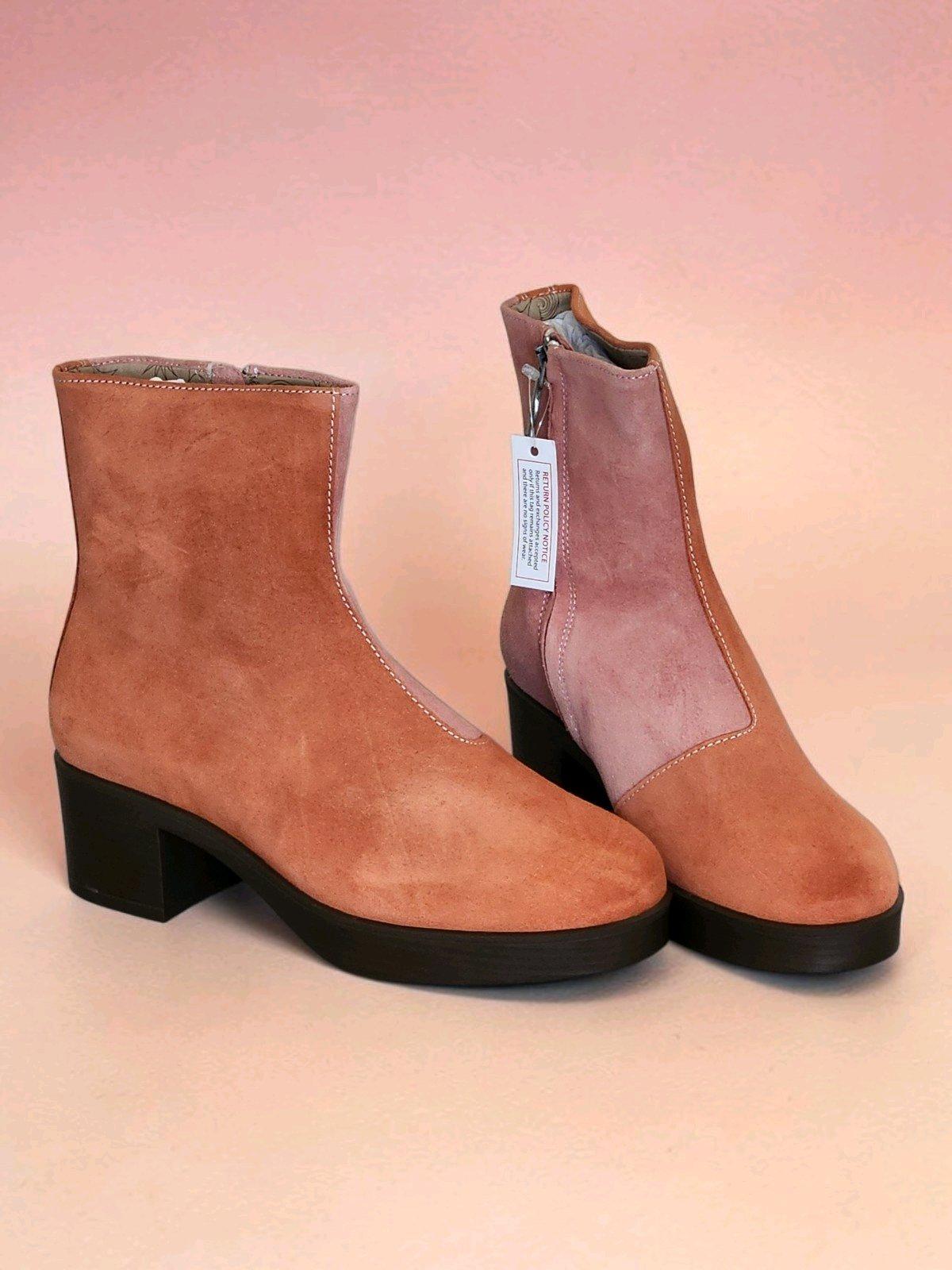 LAZO The Siren Suede Colorblock Ankle Boots NIB Orange Pink - Ventura, California - FleaMarketBay