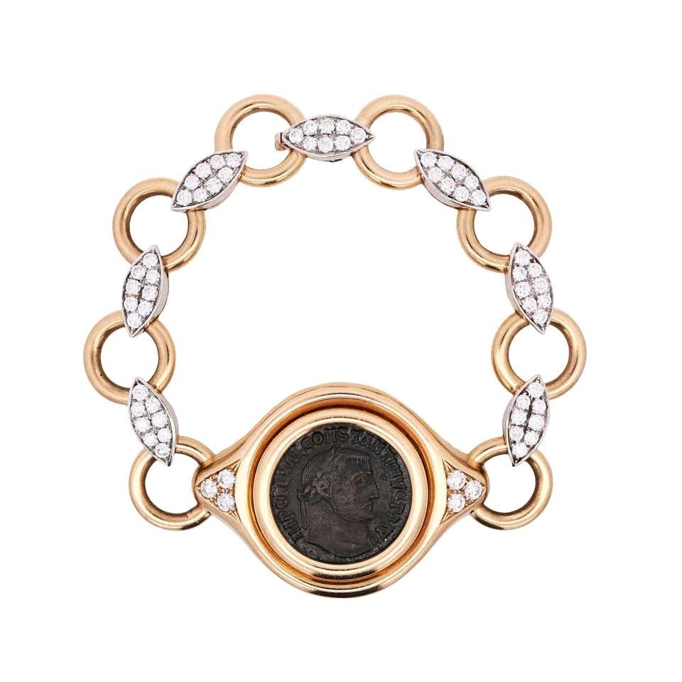 Bvlgari 18K Gold Ancient Coin Diamond Bracelet Circa 1966 2c - Los Angeles, California - FleaMarketBay