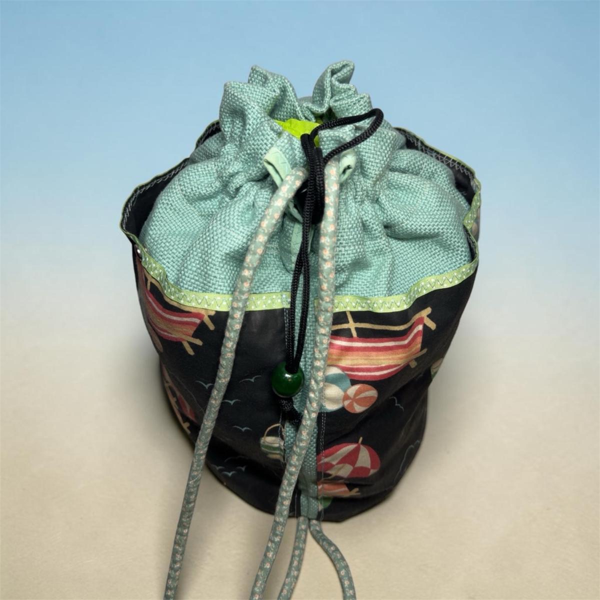 drawstring beach print bucket bag in mint and black - Minneapolis, Minnesota - FleaMarketBay
