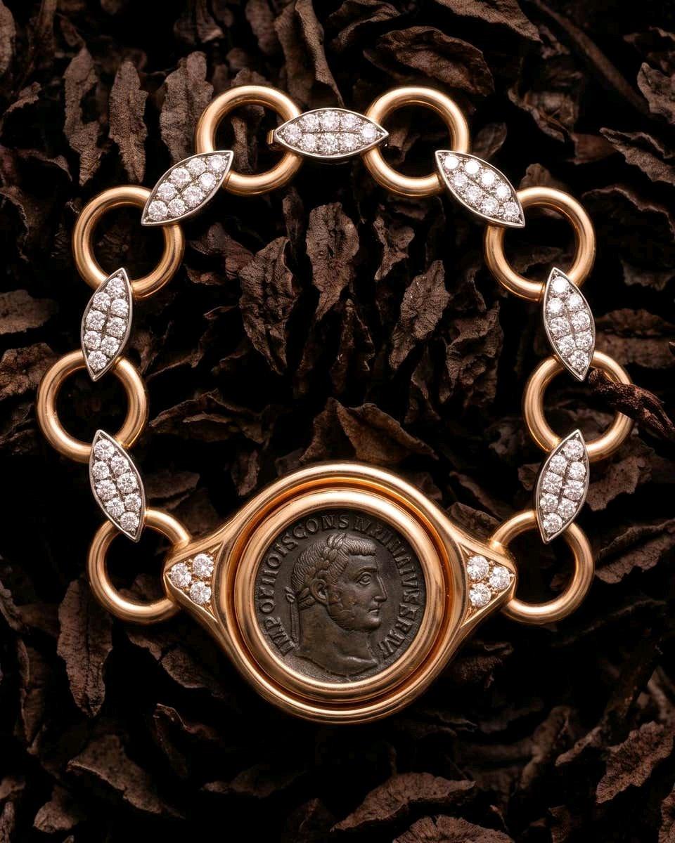 Bvlgari 18K Gold Ancient Coin Diamond Bracelet Circa 1966 2c - Los Angeles, California - FleaMarketBay