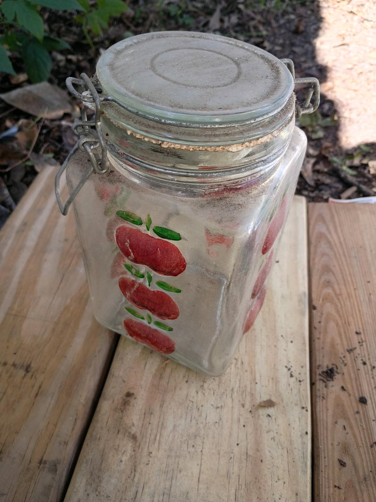 A Vintage Tall  Apple Glass Canister with Seal Snap  Lid - Swansea, South Carolina - FleaMarketBay
