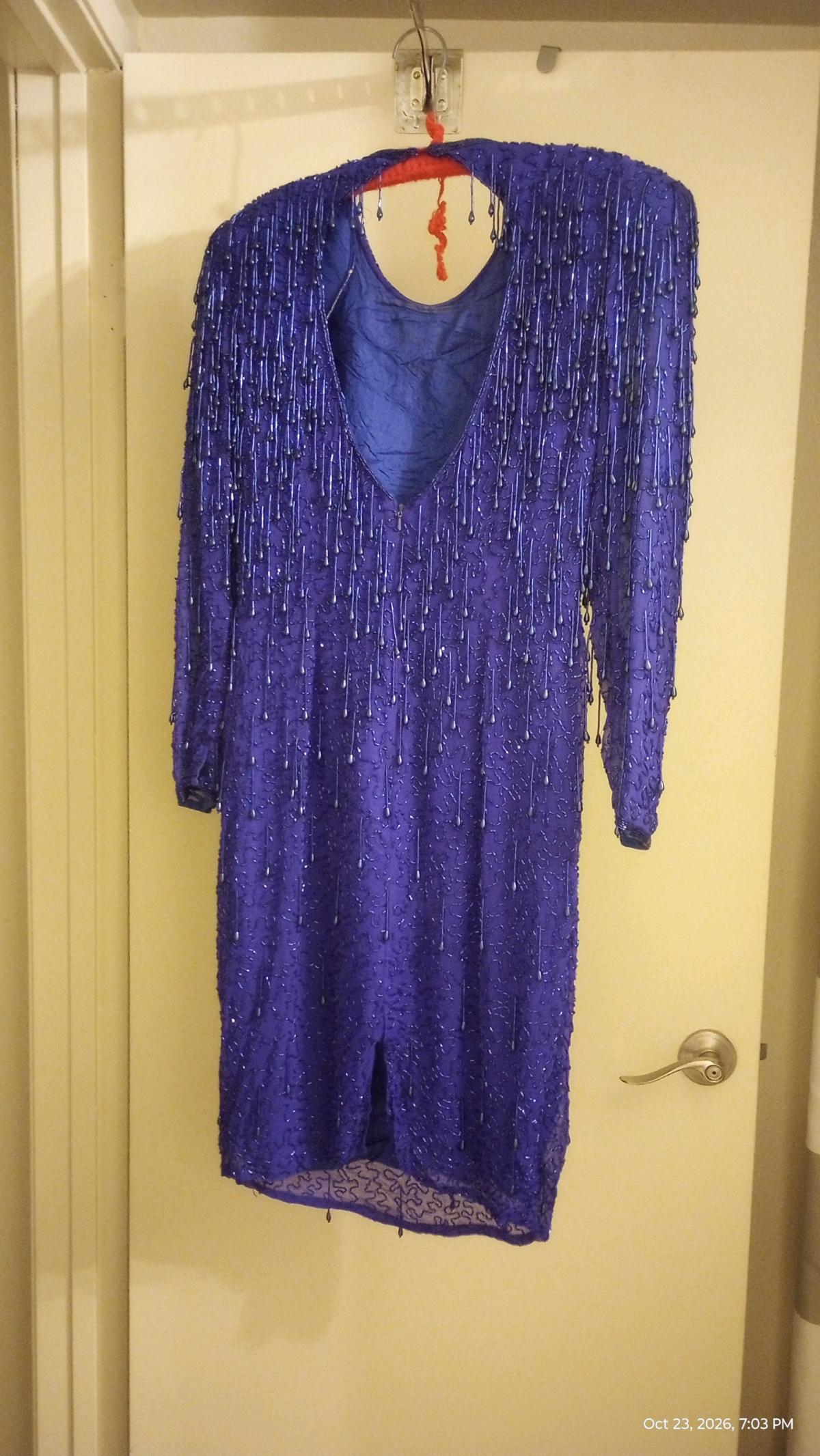 Royal Blue Sik and Rayon Beaded Gatsby Dress - San Diego, California - FleaMarketBay
