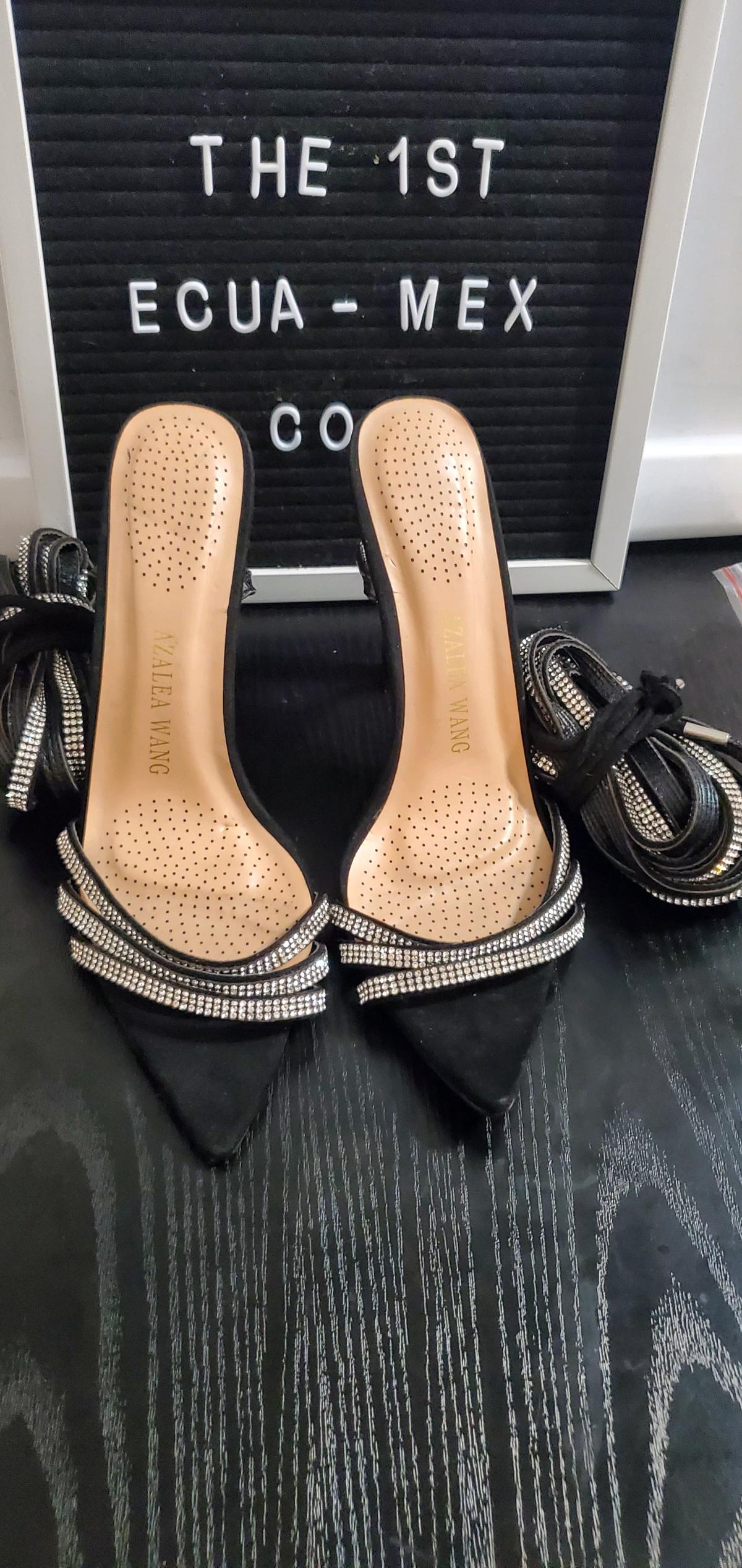 Azalea Wang Black Rhinestone LaceUp Heels - Ozone Park, New York - FleaMarketBay