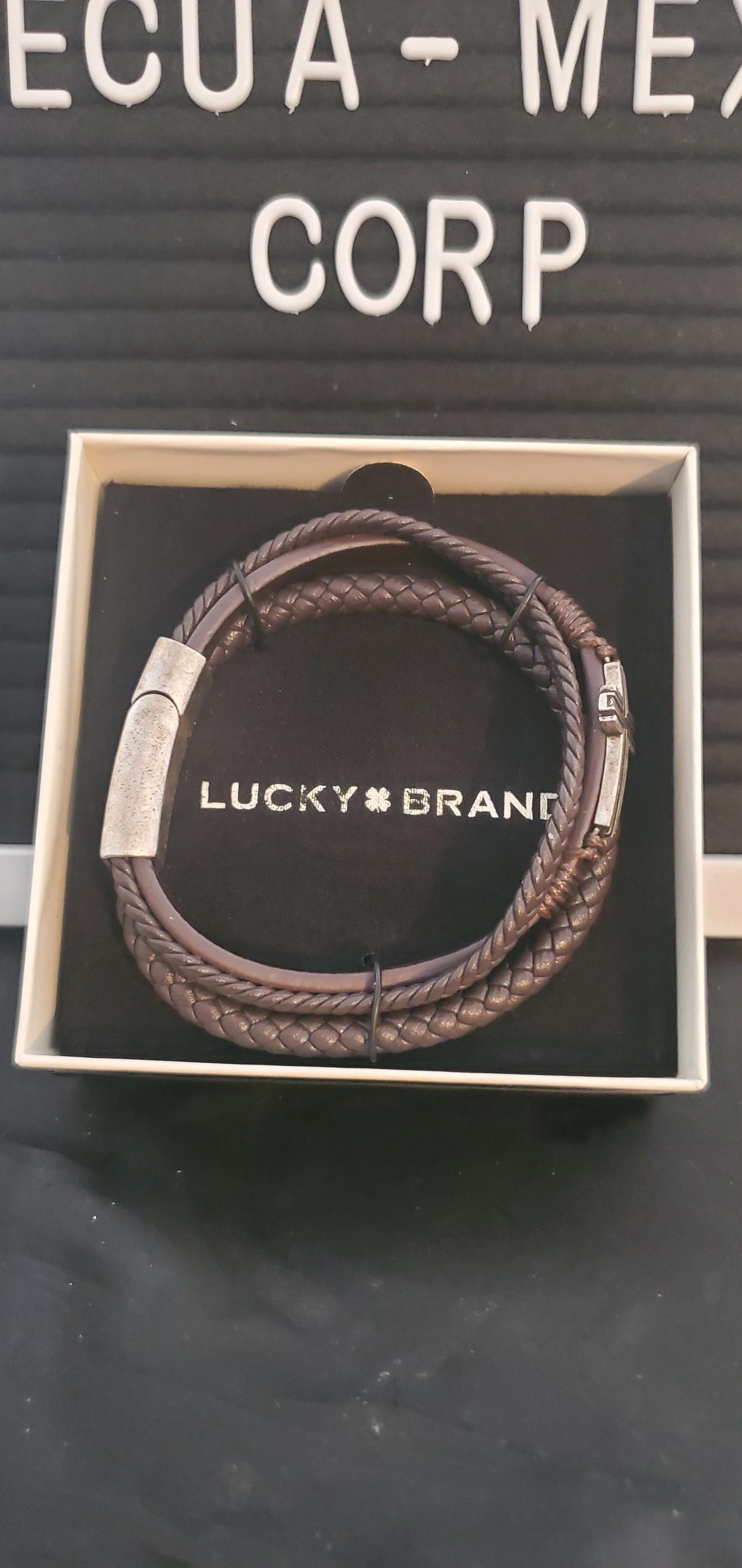 Lucky Brand Mens Braided Leather  Metal Cross Bracelet - Ozone Park, New York - FleaMarketBay