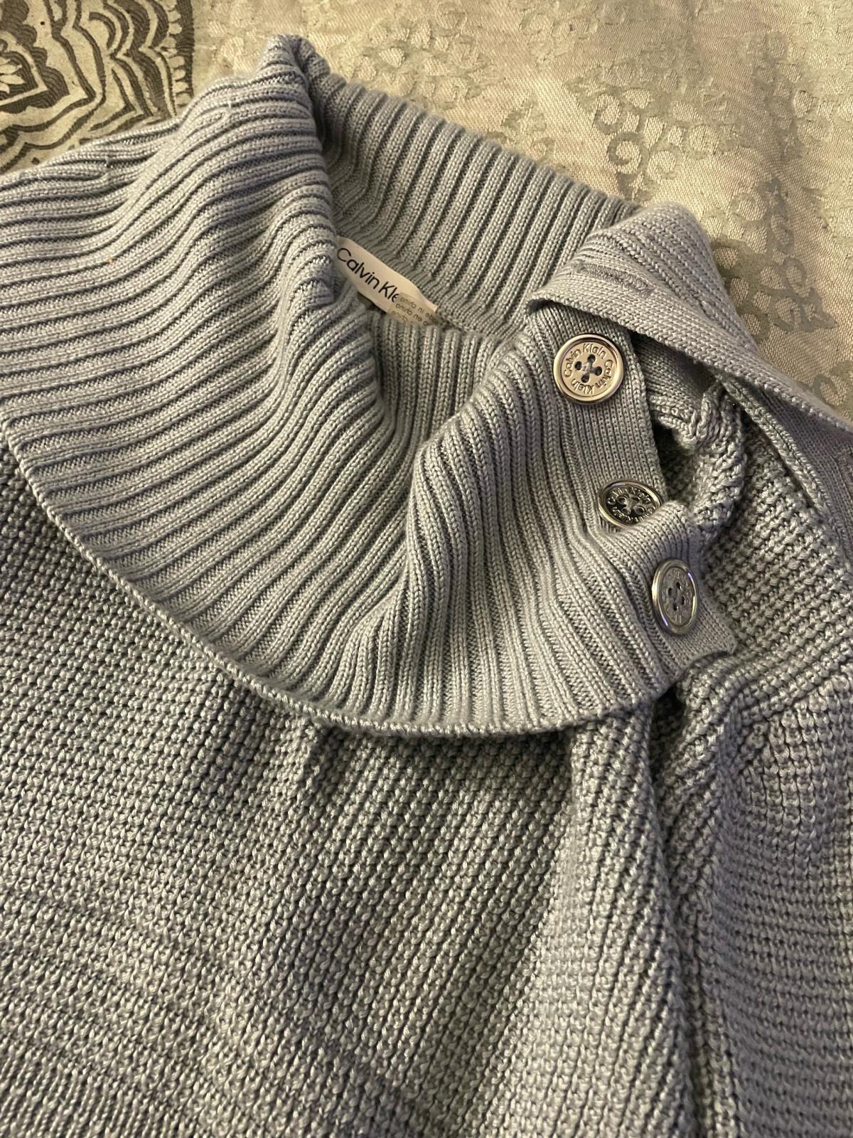 This is a grey Calvin Klein Womens Buttoned CowlNeck Sweater - Shreveport, Louisiana - FleaMarketBay