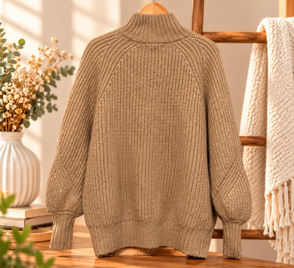 AVA  VIV Suter de Mujer Tejido Grueso Color Beige Camel - Hatch, New Mexico - FleaMarketBay