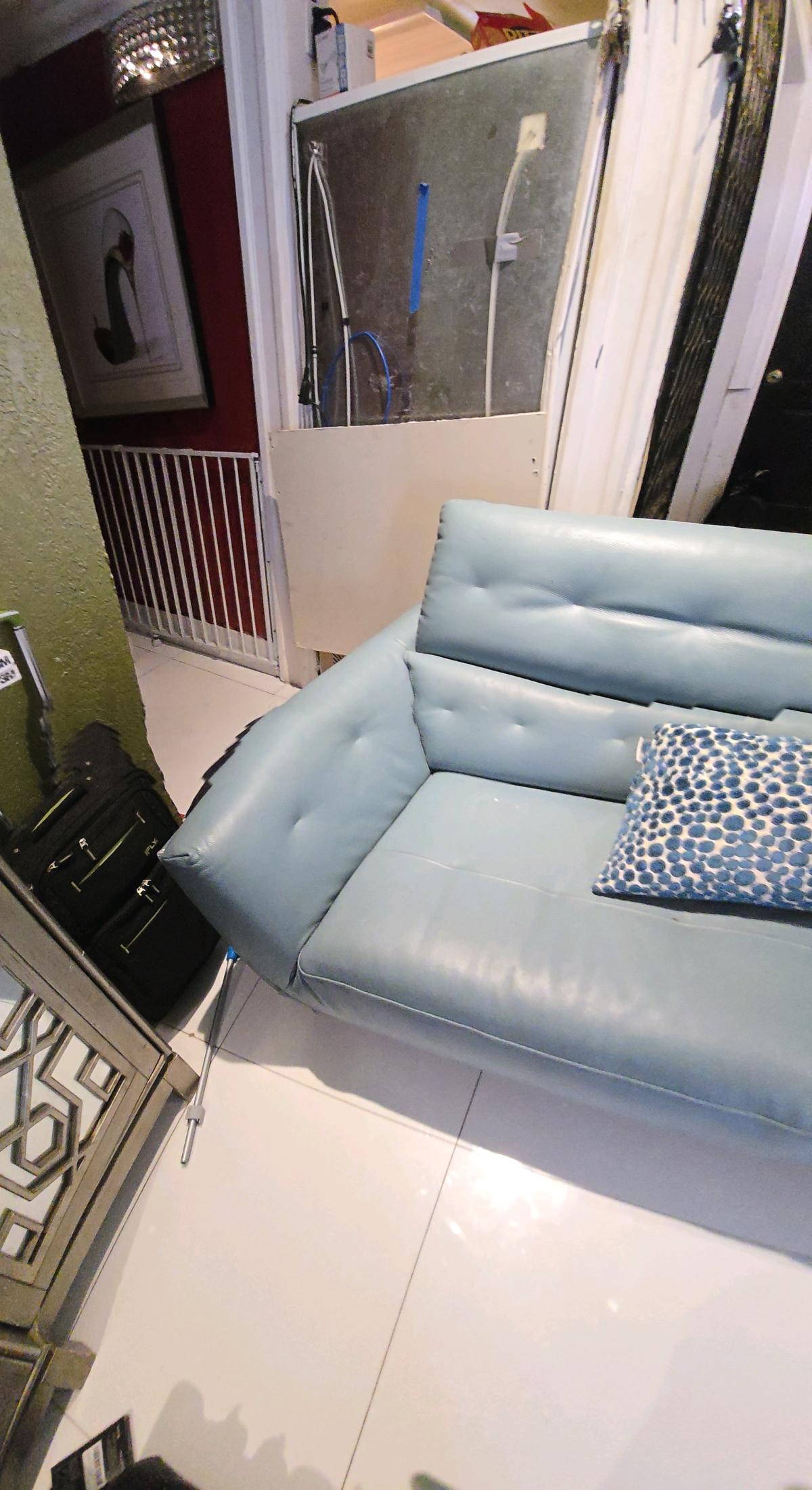 Teal Leather Sectional Sofa with Chaise - Fort Lauderdale, Florida - FleaMarketBay