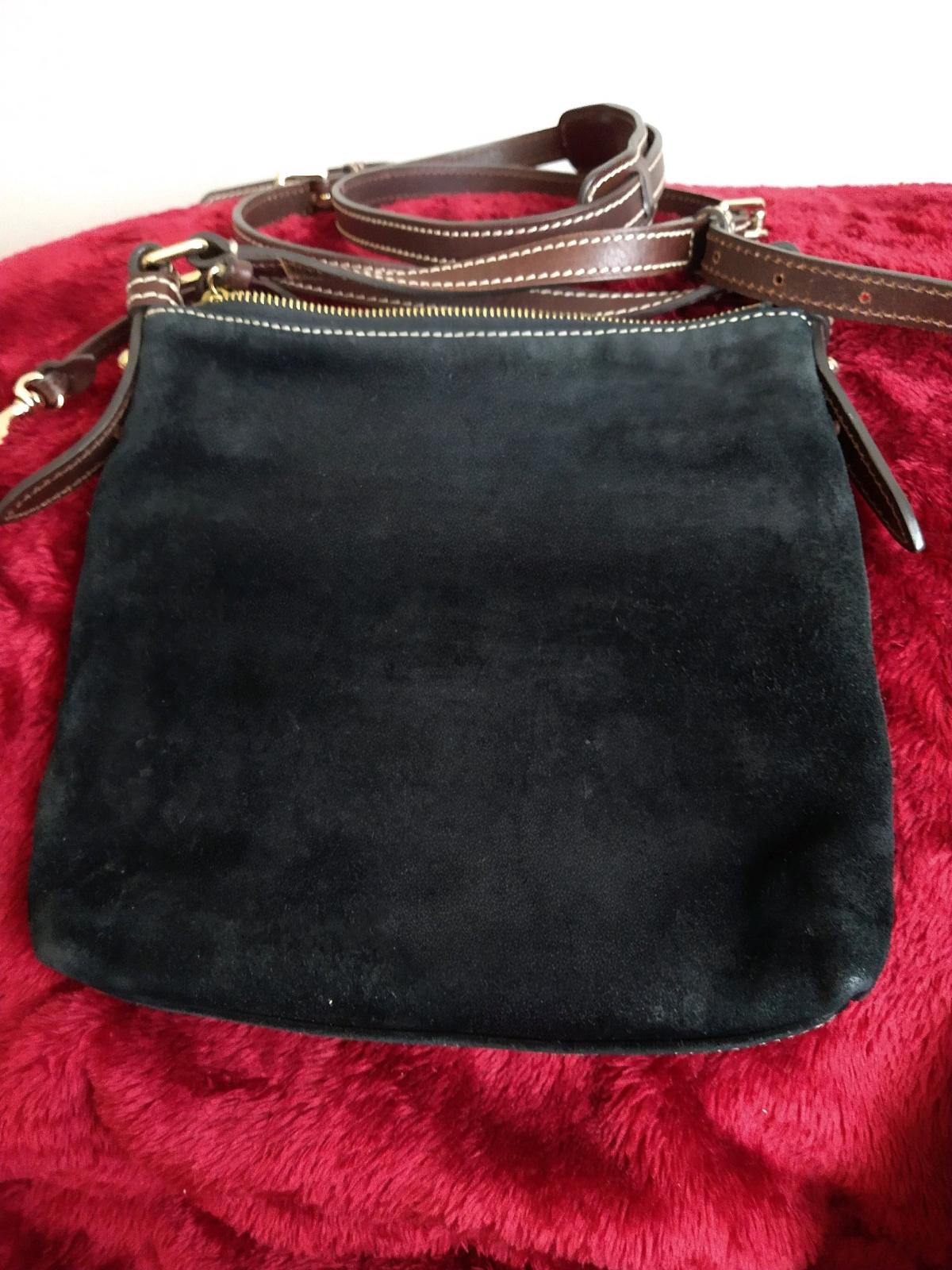 Dooney Bourke Black Suede Leather crossbody bag Red Interior - Clarendon Hills, Illinois - FleaMarketBay