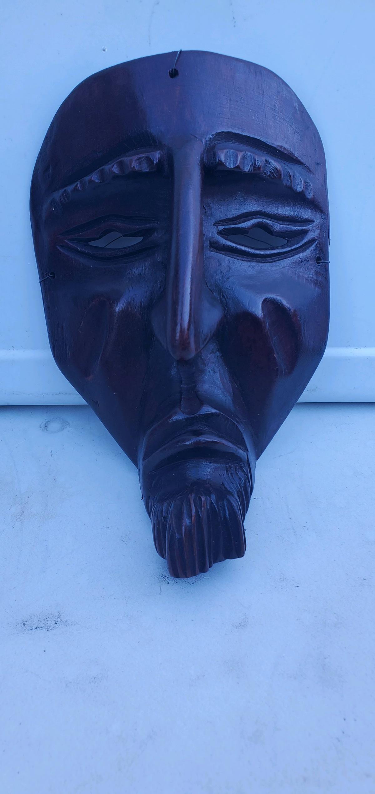 handcarved dark wood wall mask - Ozone Park, New York - FleaMarketBay