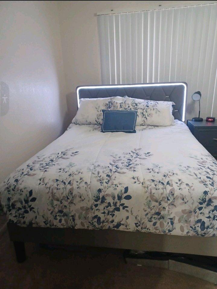 Grey Upholstered Queen Bed Frame - Scottsdale, Arizona - FleaMarketBay