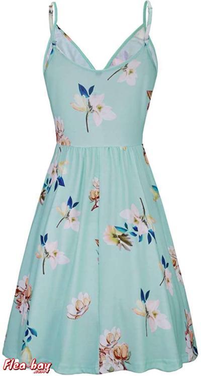 STYLEWORD Women's V Neck Floral Spaghetti Strap Summer Casua - Thumbnail 3