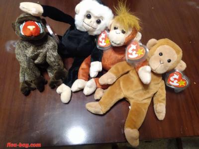 Ty Beanie Babys. "Rare" Monkey Collection of 4