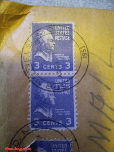 1938 Thomas Jefferson purple 3 cent stamps - Thumbnail 2