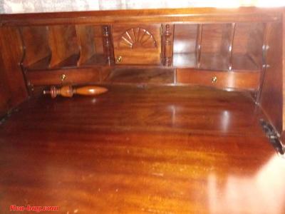 vintage brown wood secretary desk with hutchet - Thumbnail 5