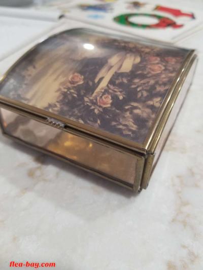 Vintage Glass Metal Trinket Box Jewelry Box - Thumbnail 2