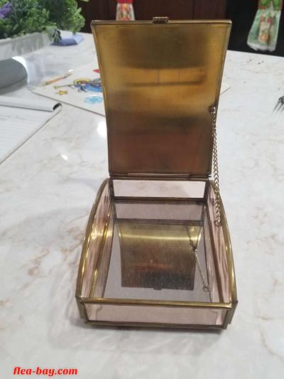 Vintage Glass Metal Trinket Box Jewelry Box - Thumbnail 4