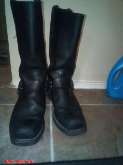 genuine black leather biker boots with harness accents - Thumbnail 2