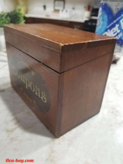 Vintage Wood Coupons Box 6.75" Long  x5.25" Tall x 4" Wide - Thumbnail 2